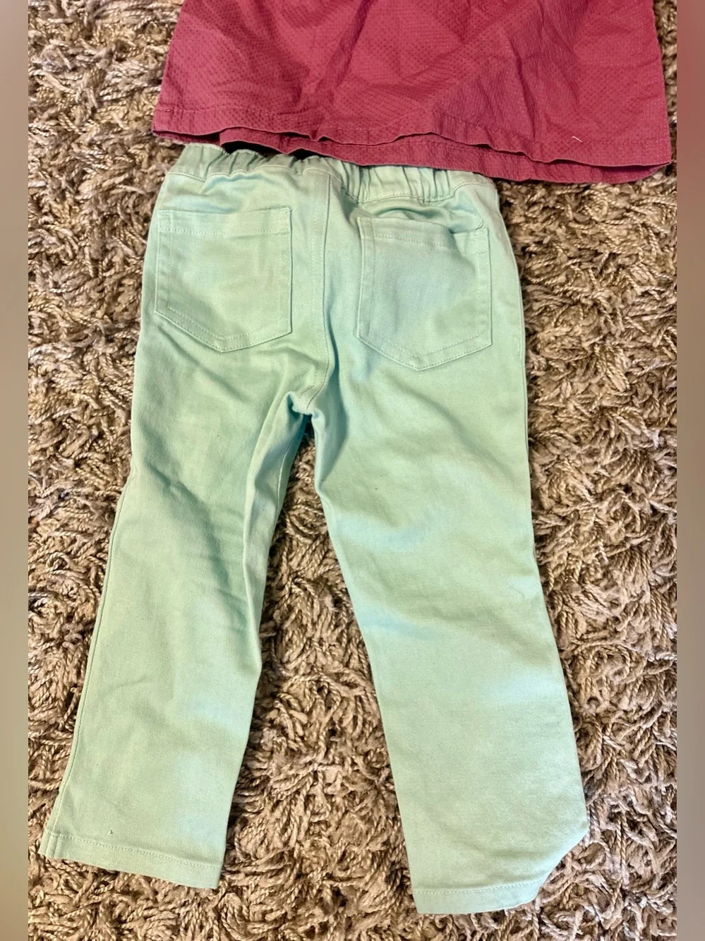 Carter's Mint Green Pants, Jeans, Mauve Top and White Long Sleeve Shirt